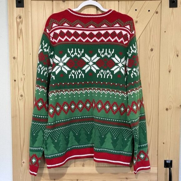 NEW XL (46-48) DRINK POUCH Men's Christmas Cow Ugly Sweater w/Yes, A DRINK POUCH - Picture 4 of 4